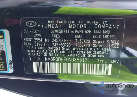 2022 Hyundai Palisade Sel from USA, damaged, VIN KM8R3DHE0NU355171